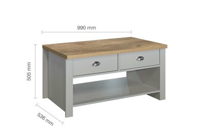 Hampton 2 Drawer Coffee Table - Grey/Oak Effect